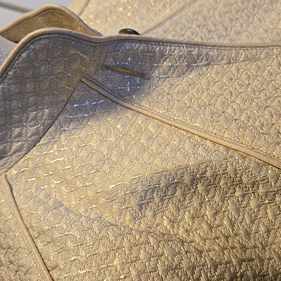 Diane Von Furstenberg Gold Thread On Cream Cropped Blazer Size 0 Tweed Pattern - Picture 5 of 12